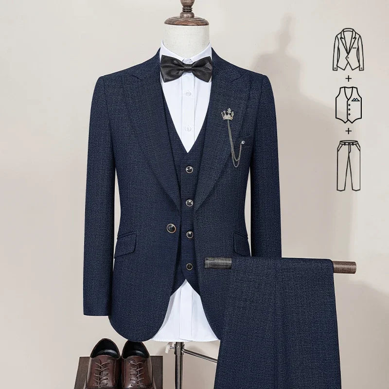 ST Cassy Luxury Men Suit Slim Fit Male Groom Wedding Blazers Party Dress Suit Business Office Three Piece