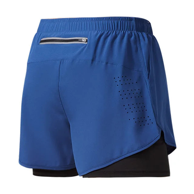Men's Quick Drying Black Running Shorts Double Layer Fitness Workout Training Pants