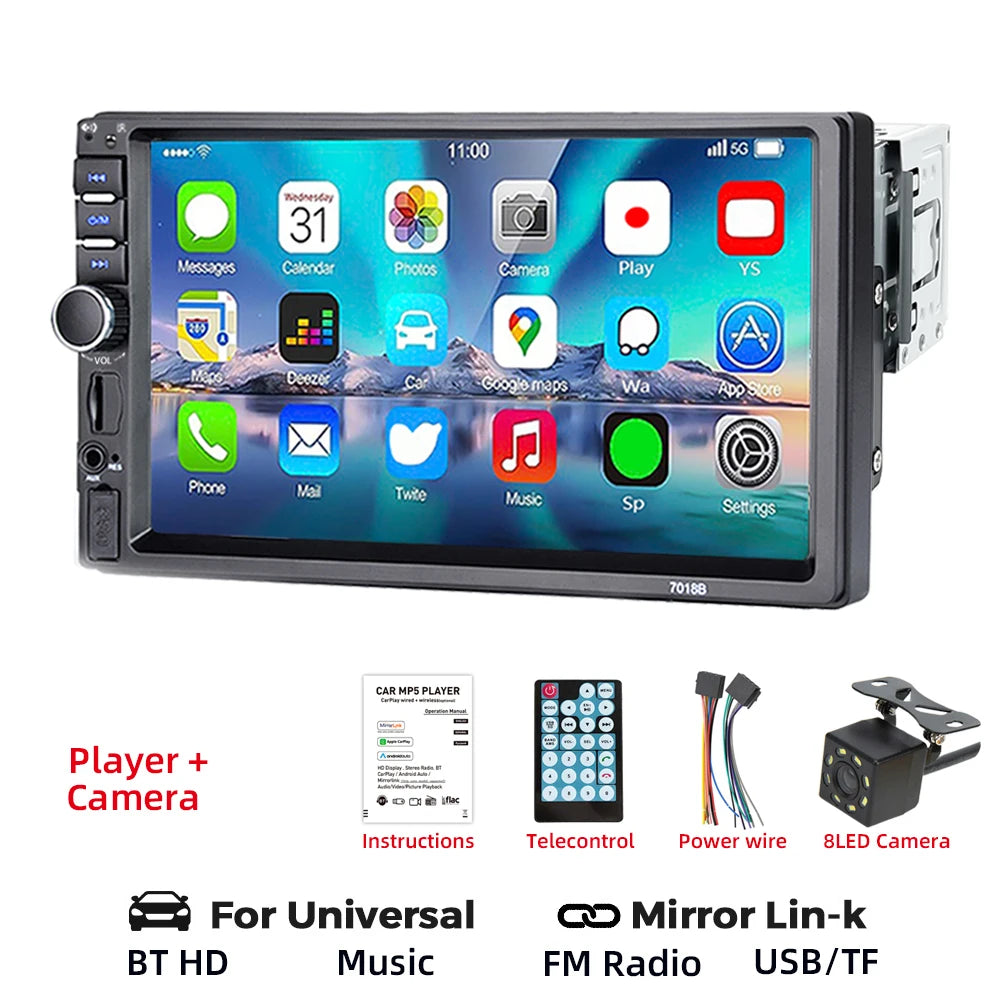 HIPPBQCC 7 Inch 1 Din Car Radio MP5 Multimedia Player Touch Screen FM Bluetooth USB Mirror Link Autoradio