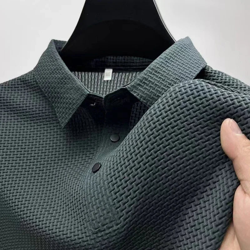 New Men's Business Casual Short Sleeve Bone Flower Solid Color Polo Shirt Breathable Comfortable Summer Versatile Top