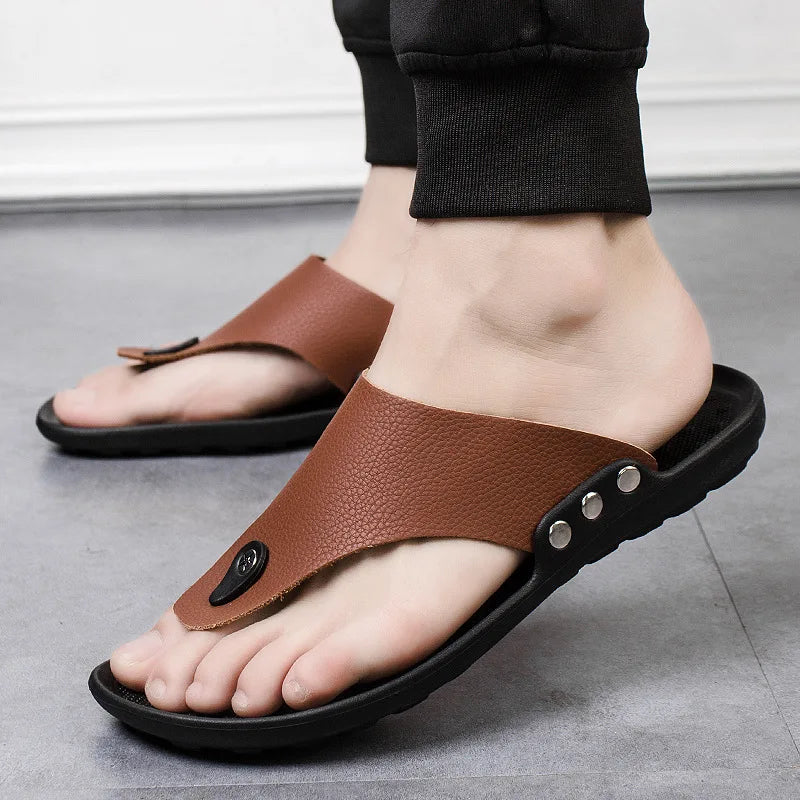 MaeDef 2024 Summer Men's Slippers Outdoor Beach Soft Comfortable Slip On High Quality Non Slip Flip Flops Travel Sandal