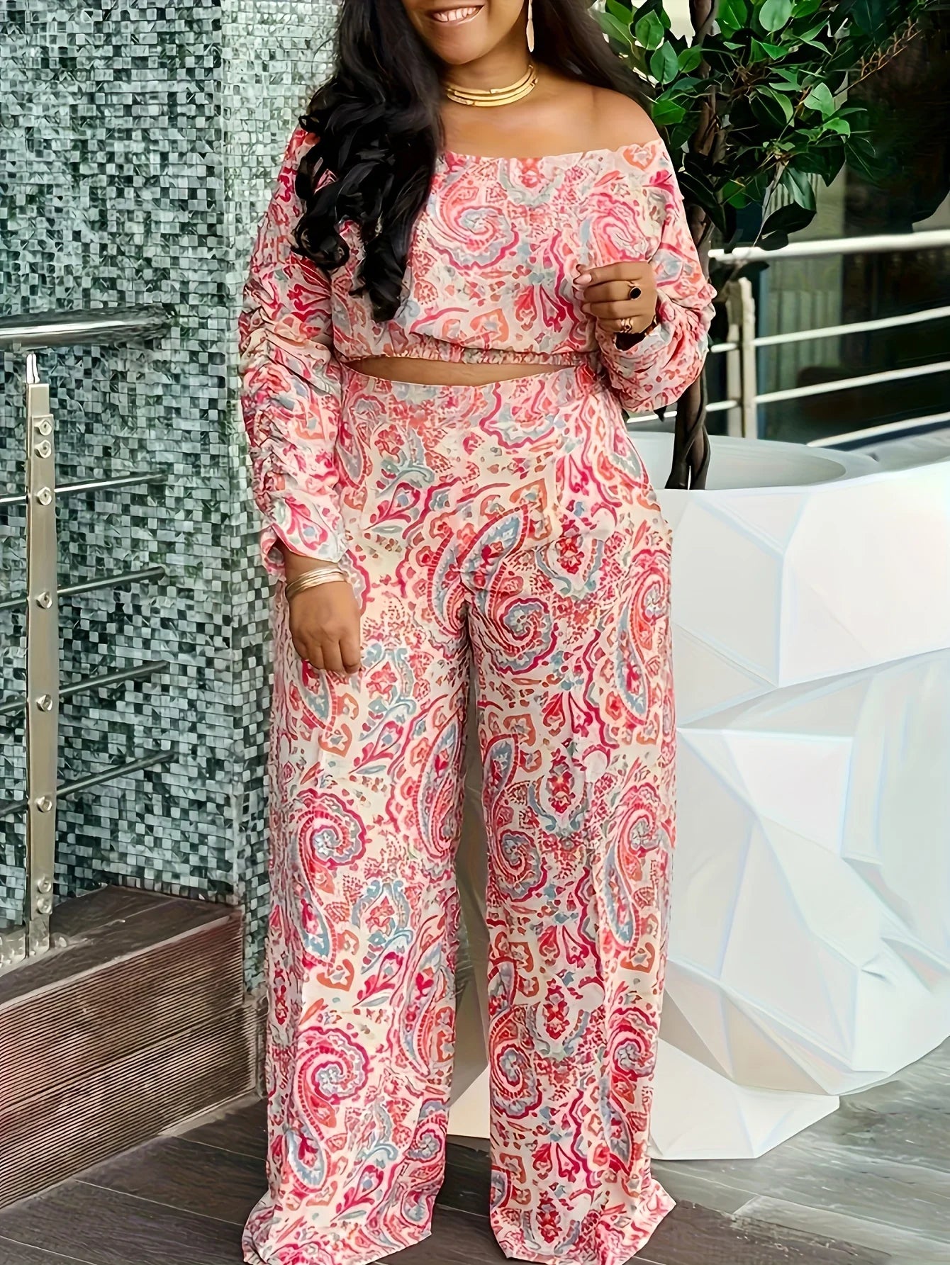 Samson Shopping 25 Casual Printed Off Shoulder Two Piece