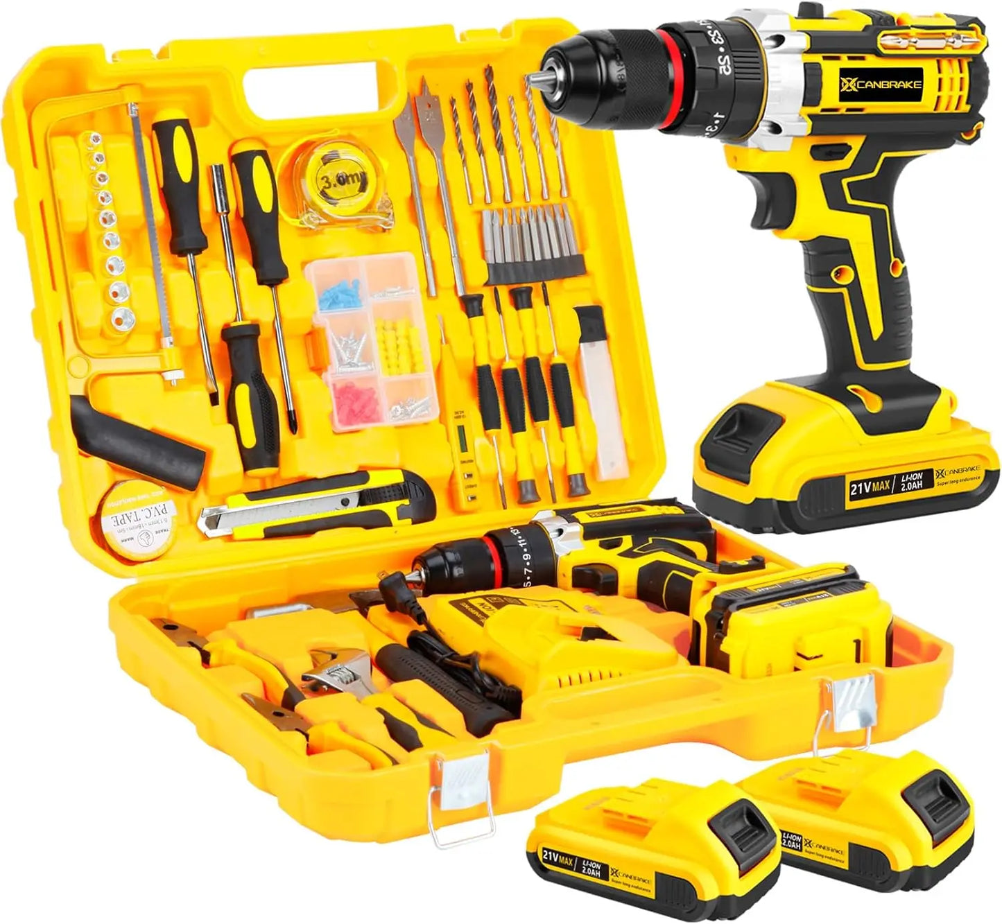 120 PCS 21V Cordless Drill Set with 3/8 Inch Keyless Chuck Metal and 25 Plus 3 Clutch with Impact