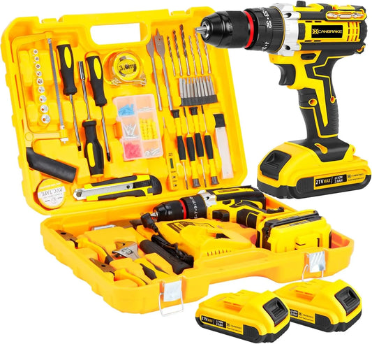 120 PCS 21V Cordless Drill Set with 3/8 Inch Keyless Chuck Metal and 25 Plus 3 Clutch with Impact