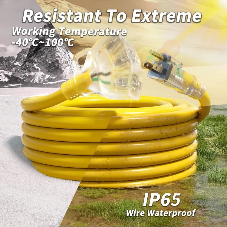 25 Feet 12/3 Gauge Outdoor Extension Cord with Multiple Outlets and Light Indicator Weatherproof Heavy Duty Flexible Design
