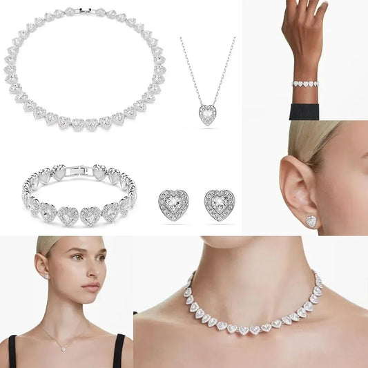 Hot Sale Good Brand Silver Color Tennis Heart-shaped sw Necklace Women's Romantic Luxury Jewelry Gifts Set