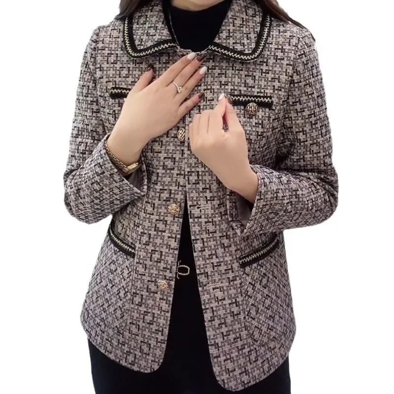 Plus Size Stylish Slimming Cropped Jacket For Middle Aged Women Fashionable Cardigan Autumn Collection Thick Thin Style Top