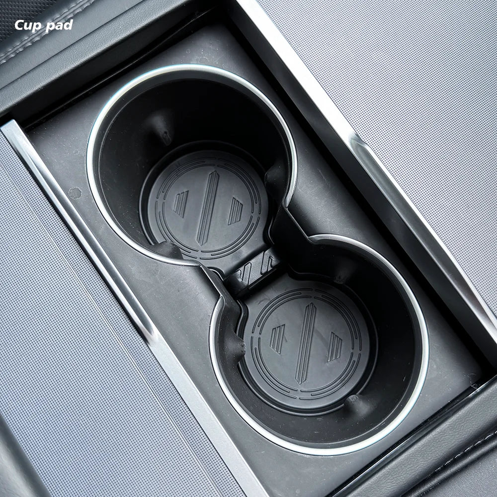 Console And Armrest Storage Box For Tesla New Model Y 2025 Juniper ABS With Silicone Non Slip Mat And Water Cup Holder