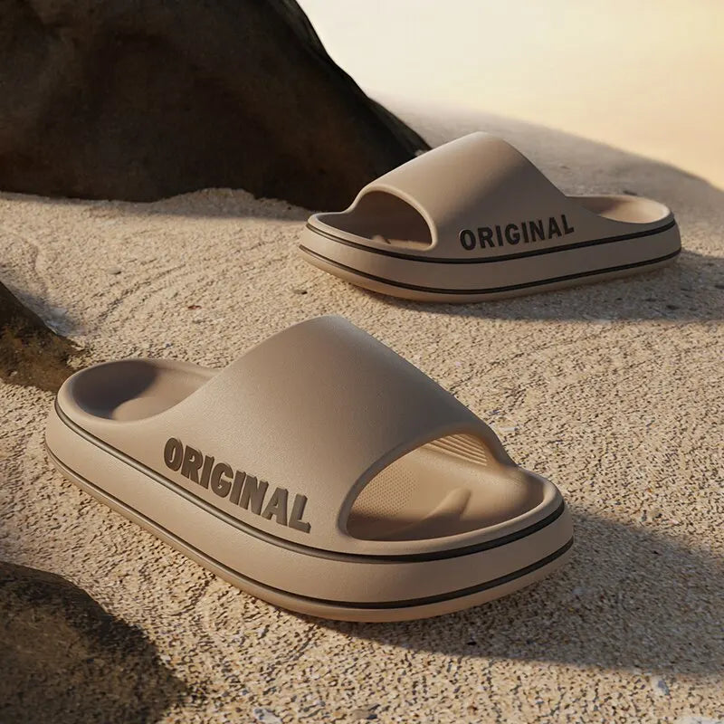Feslishoet Women Letter Slippers Beach Slides Solid Color Thick Sole Indoor Bathroom Anti Slip Shoes Summer Couple Sandals