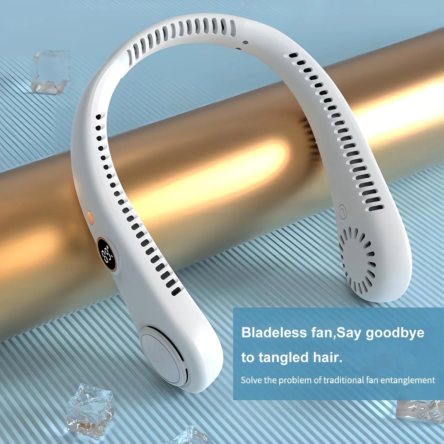 Portable Rechargeable Bladeless Neck Fan 360 Degree Cooling Wearable Personal Fan for Travel and Outdoor Sports with Digital Display