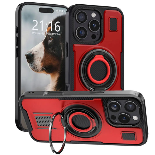 For iPhone 16 16 Plus 16 Pro 16 Pro Max Hybrid Shockproof Case with Double Ring Kickstand Rugged Hard Slim Thin Cover Red