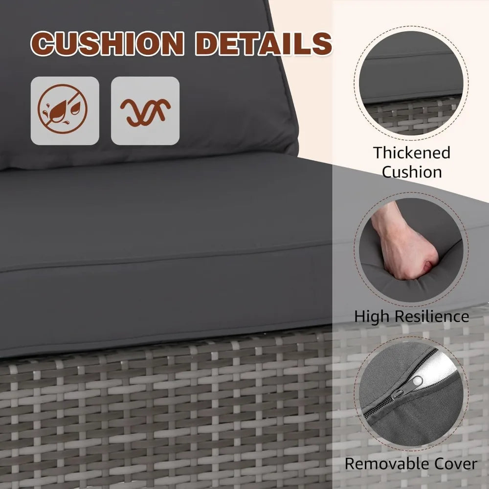 Patio Furniture Set Modular Wicker Outdoor Sectional Sofa Conversation Set Gray Rattan with Cushions