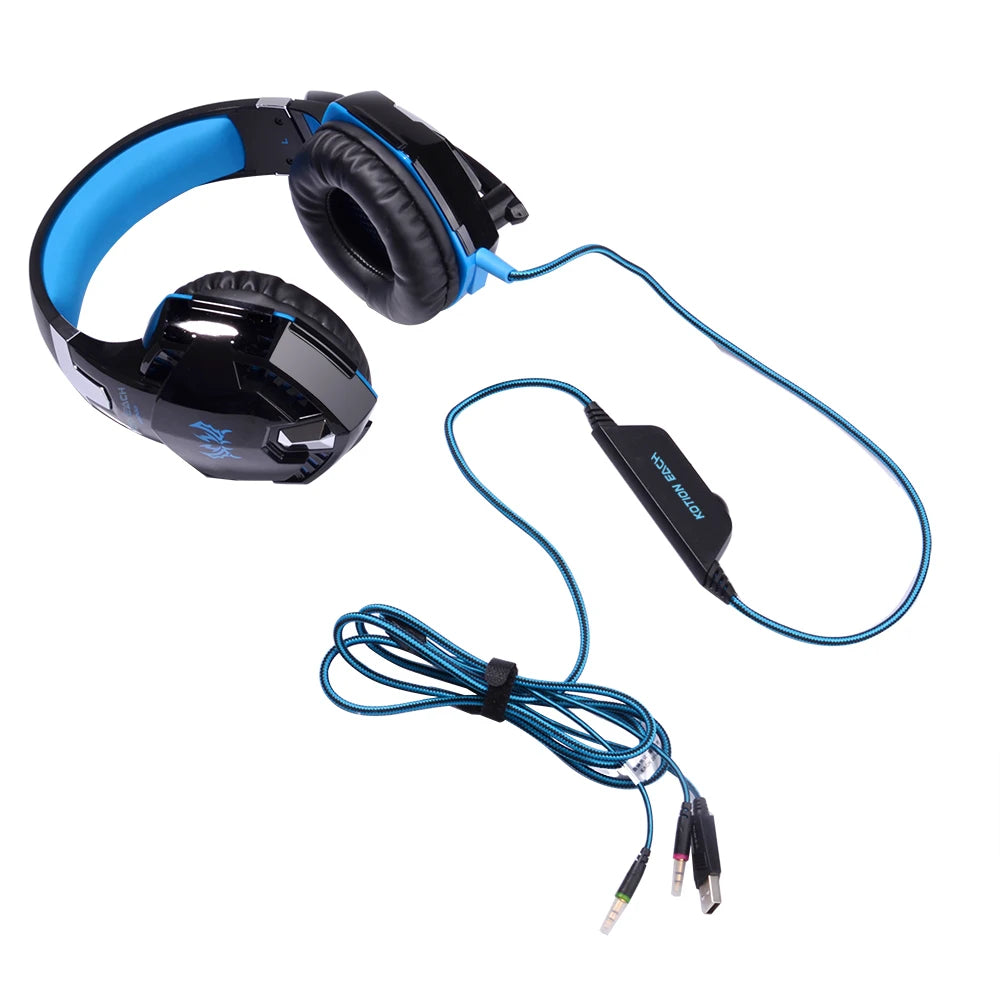 Kotion Each G2000 Gaming Headset Deep Bass Stereo Headphone with Microphone LED Light Soft Memory Earmuffs for PC Laptop