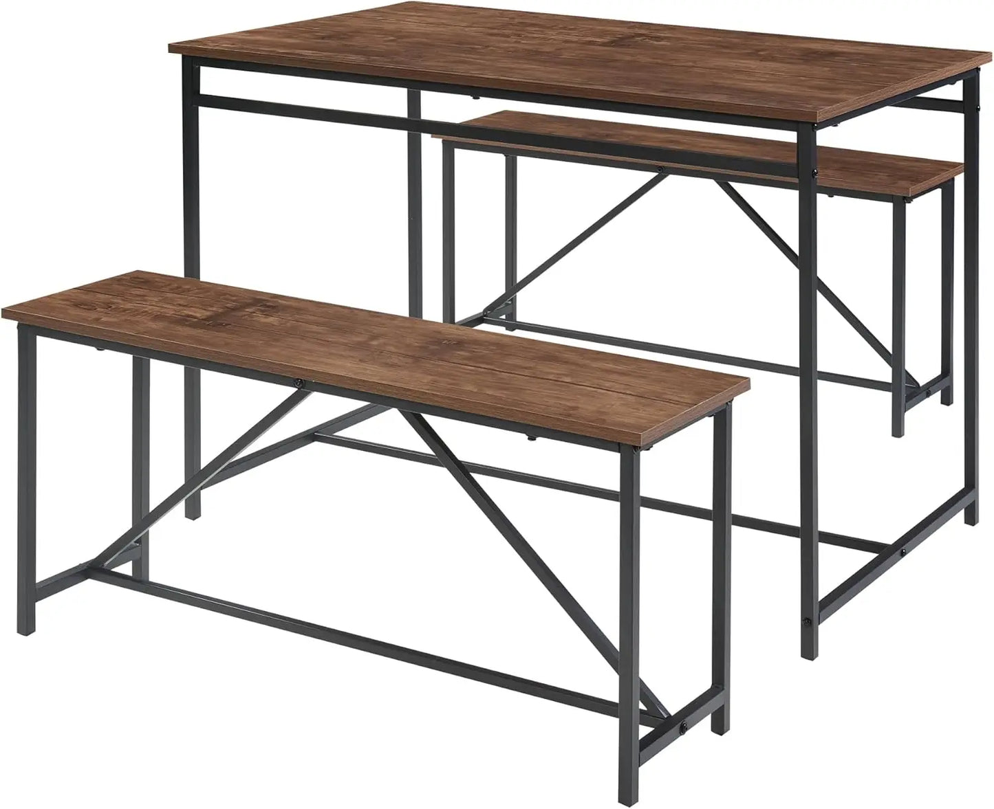 3 Piece Dining Room Table Set 43 Inch Kitchen Table with Two Benches Breakfast Table Top Metal Frame
