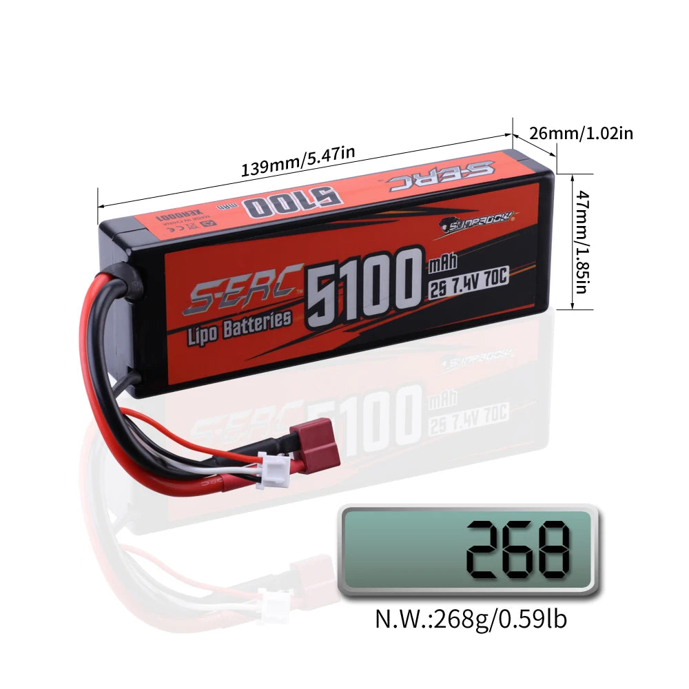 Sunpadow LiPo Battery 5100mAh 70C Hard Case XT60 Plug