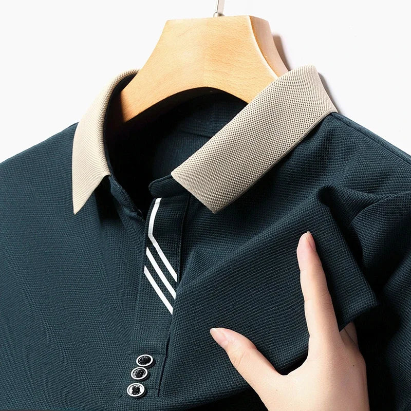 Men's Solid Color Casual Short Sleeve Polo Shirt for Summer Business and Leisure