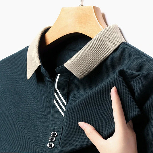 Men's Solid Color Casual Short Sleeve Polo Shirt for Summer Business and Leisure