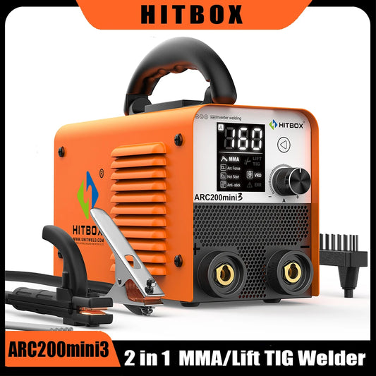 HITBOX ARC200 2 in 1 Stick Welder MMA/Lift TIG Hot Start/Arc Force Mini Home DIY Welding Machine Professional Use 110V US Plug