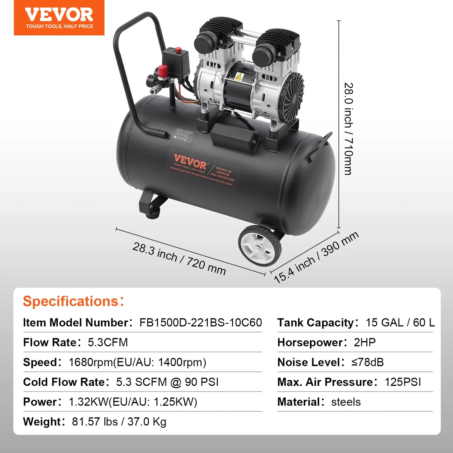 SucceBuy Oil Free Air Compressor 750W 1450W 3000W Quiet Portable Compressor Pump for Auto Repair and Tire Inflation