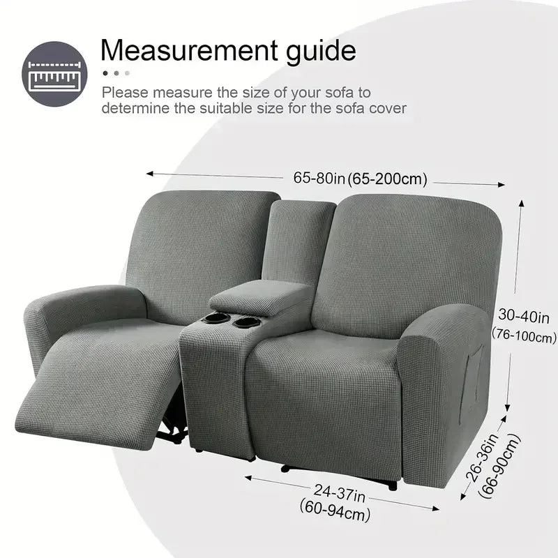 8pcs/set Recliner Sofa Covers Polar Fleece Loveseat Center Console Sofa Covers Elastic 2Seater Couch Slipcovers with Cup Holder
