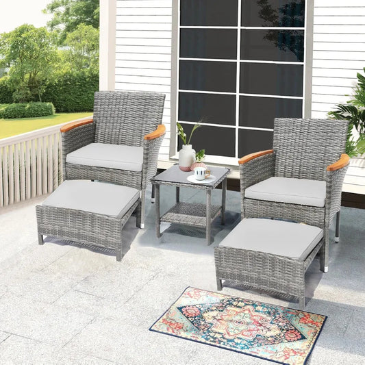 ANGDUO Outdoor Patio Furniture Set With Table And Ottomans