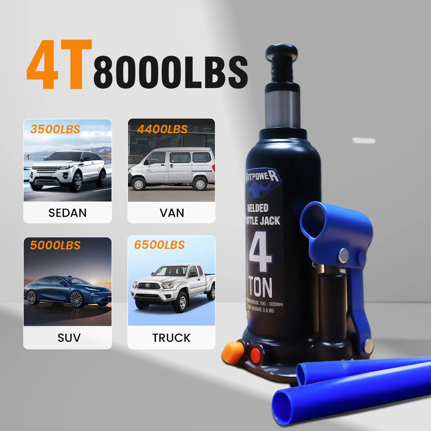 AntPower Bottle Jack Hydraulic Jack 4T Portable Hydraulic Bottle Jack Automotive Life for Car Truck Tractors Vehicle Repair Tool