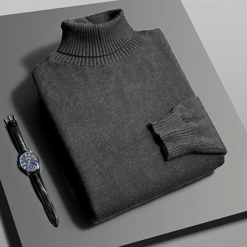 Autumn Men's High Quality Knitted Turtleneck Sweater Slim Fit Long Sleeve Anti Pilling Pullover Solid Color Trend Men Streetwear