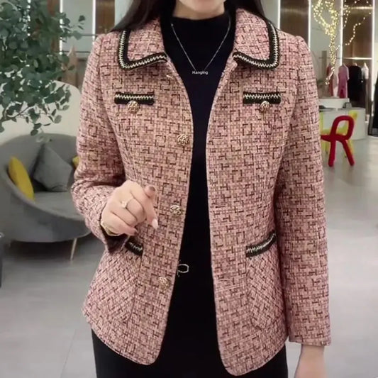 Plus Size Stylish Slimming Cropped Jacket For Middle Aged Women Fashionable Cardigan Autumn Collection Thick Thin Style Top