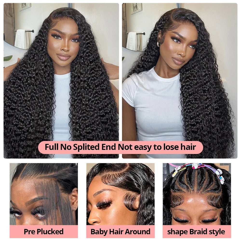 Snwprin 360 HD Full Lace Curly Human Hair Wig Preplucked 13x6 Lace Frontal Deep Wave Glueless Human Hair Ready To Wear 30 Inch