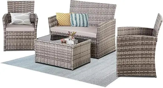 Patio Furniture Set Modular Wicker Outdoor Sectional Sofa Conversation Set Gray Rattan with Cushions