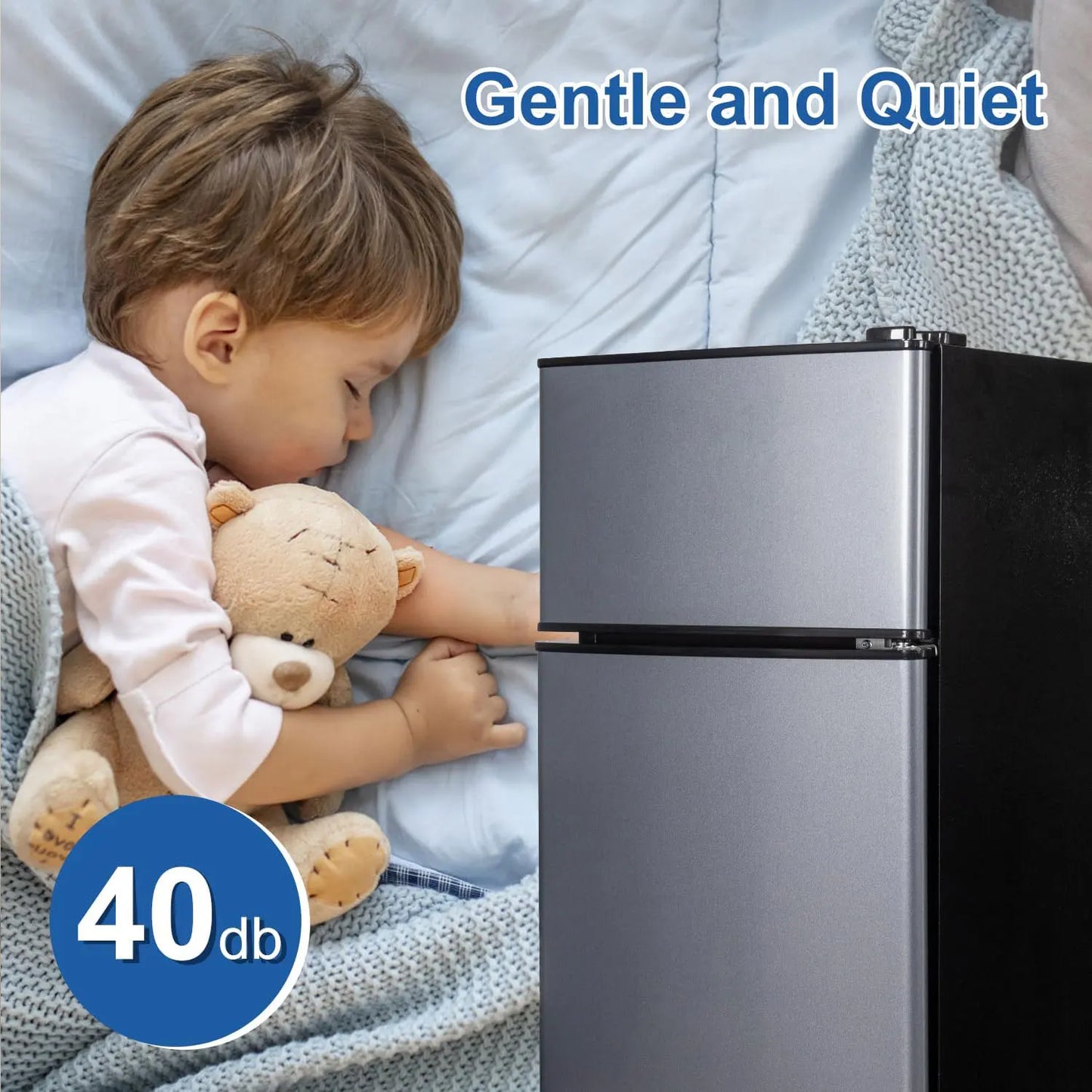 Mini Fridge with Freezer 2.9 Cu Ft Small Refrigerator Energy Saving Low Noise 7 Adjustable Thermostat Double Door Design