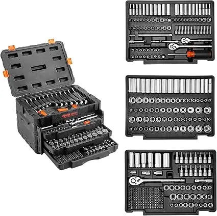 Comprehensive Mechanics Tool Kit: 450-Piece SAE and Metric Socket Set with 1/4, 3/8, and 1/2 Drive Deep and Standard Socke