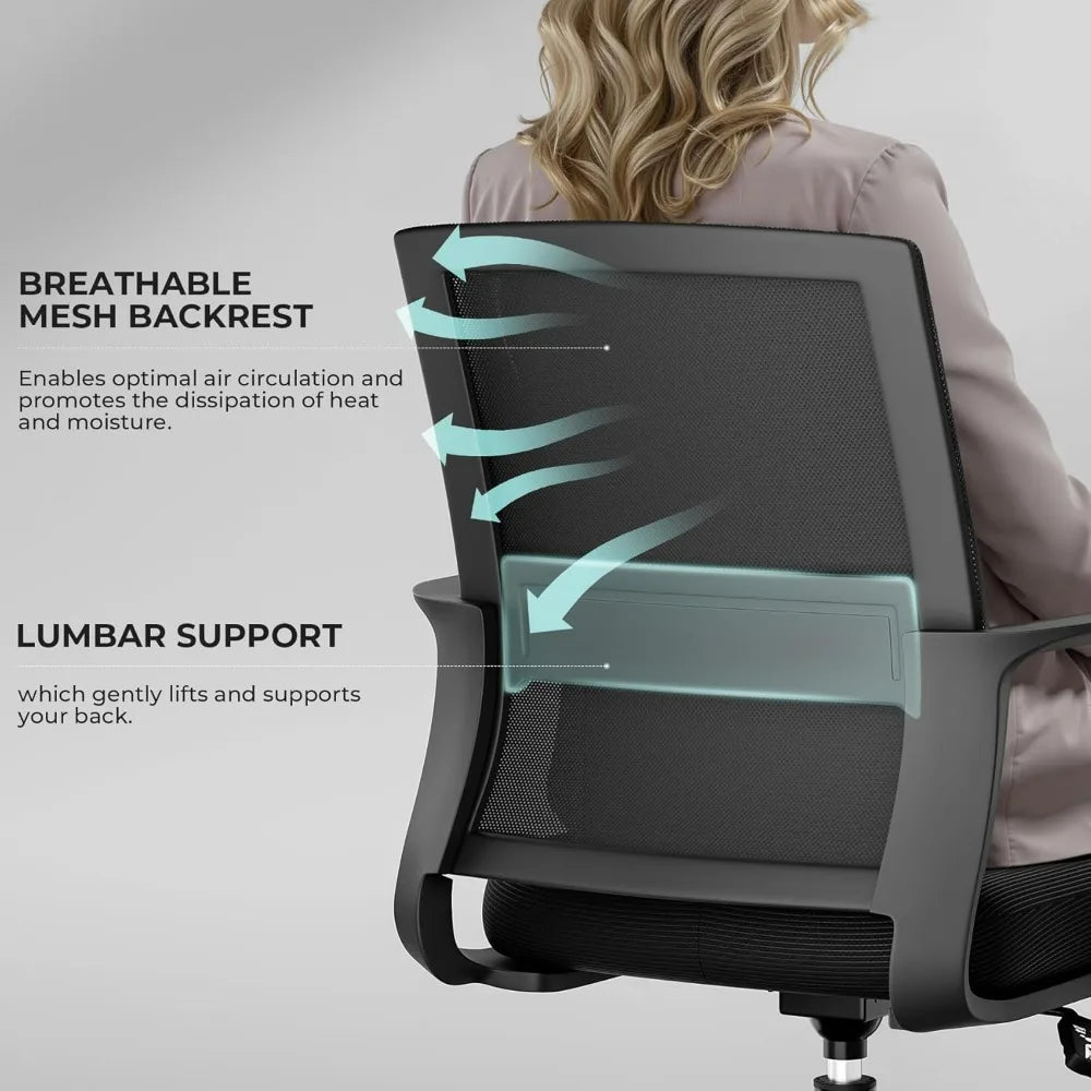 SUKIDA Mid-Back Upholstery Mesh Office Chair Black Height-Adjustable Armrests Executive Desk Computer Task Chair For Home Office
