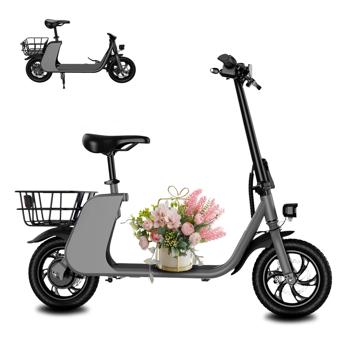 450W Adult Electric Scooter with Seat and Shopping Basket 15.5mph Ideal for Urban Commuting
