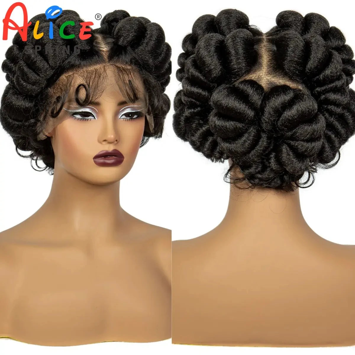 Natural Color 6 Inch Transparent Full Lace Braided Wigs Short Cute Handmade Bantu Synthetic Braided Lace Wig