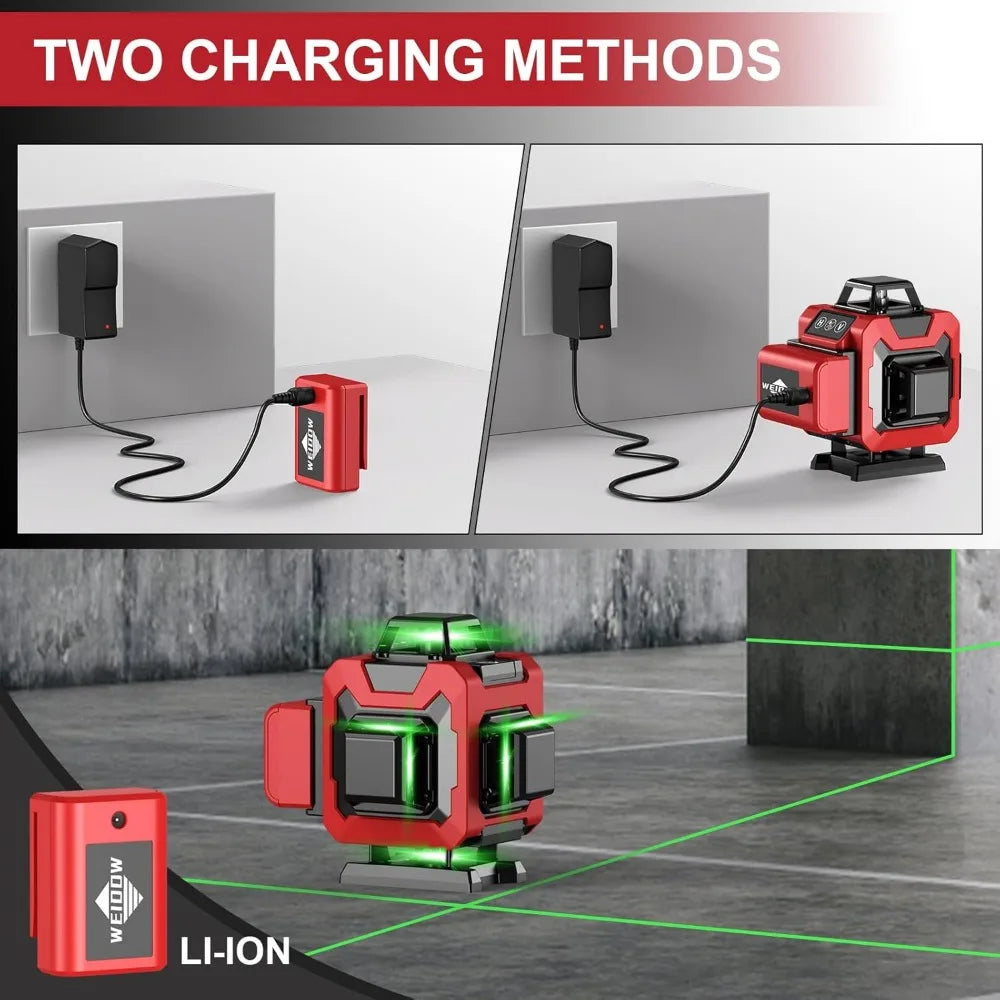 Laser Level 360 Self Leveling with Tripod WEIDDW 4D Laser Level 4x360 Degree Cross Line Laser with 4800mAh Batteries