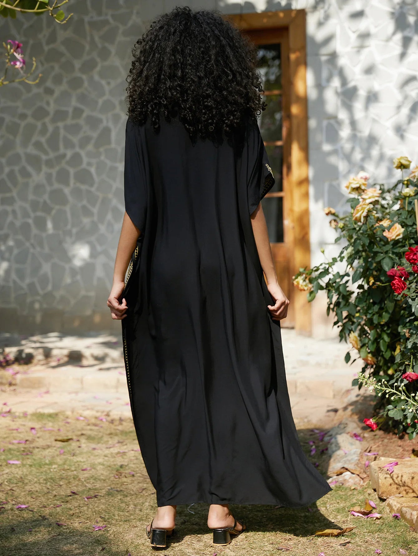 Gold Embroidery Beach Dress with Side Split Design and Oversized Fit