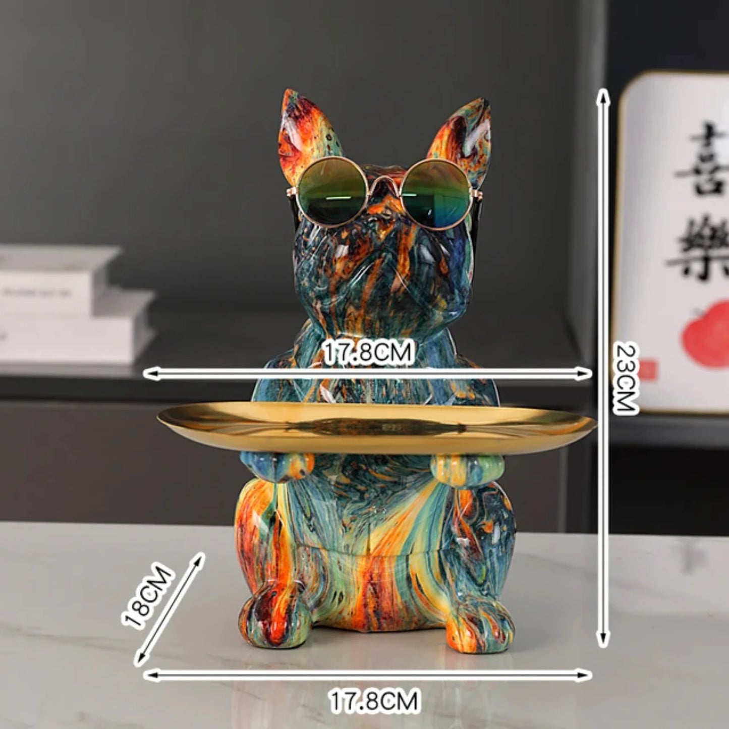 Nordic French Bulldog Sculpture Dog Figurine Statue Key Jewelry Storage Table Decoration Gift With Plate Glasses