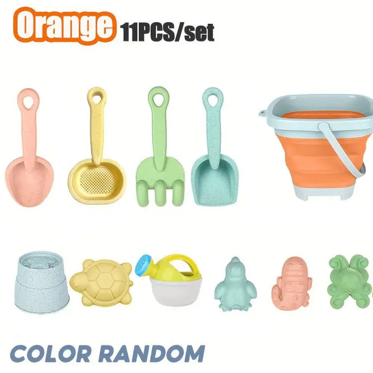 11 Pcs Beach Toys Set Gift Package Sand Toys for Kids Sandbox Toys with Collapsible Bucket Shovel Set Sand Molds Summer Outdoor Fun
