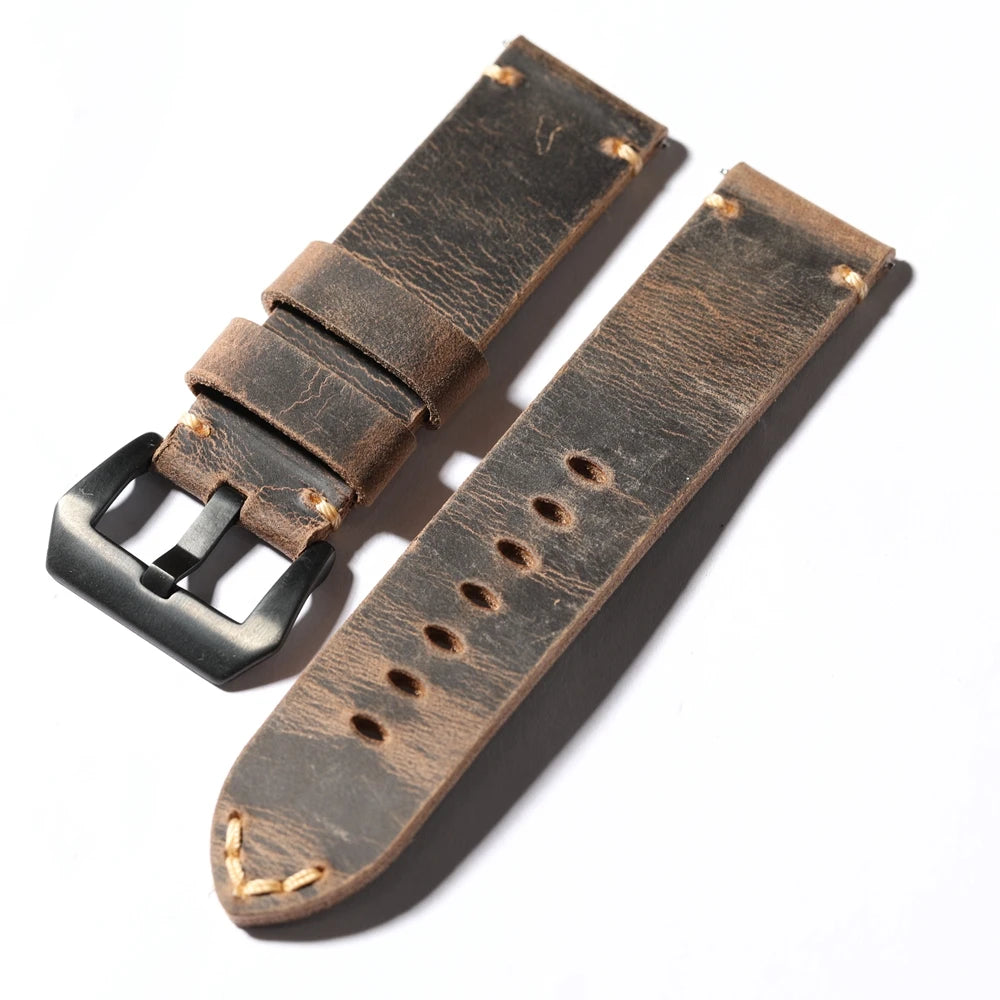 Handmade head layer cowhide leather strap, 20MM 21MM 22MM 23MM 24MM 26MM thickened genuine leather strap vintage folded without