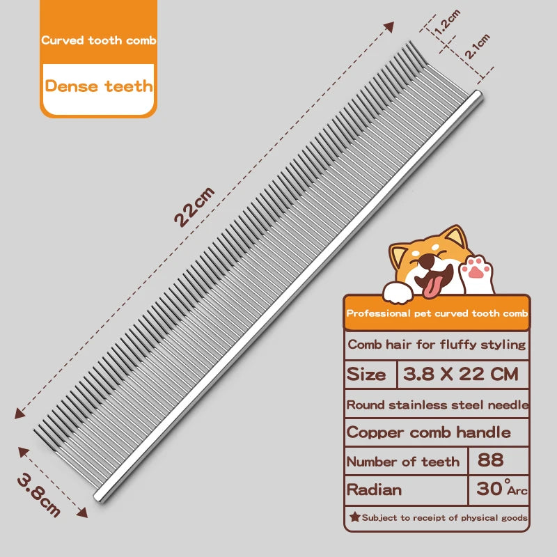 Pet Grooming Comb with Curved Hook Deep Hair Picking and Fluffy Texture Stainless Steel Dog Trainer Beauty Comb