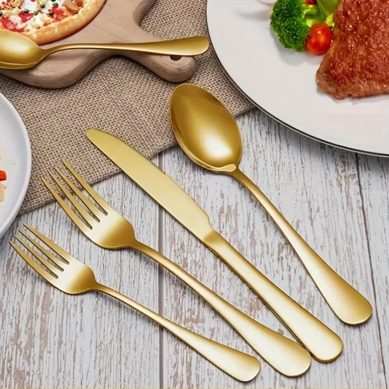 30/60 Piece Luxury Golden Flatware Set Stainless Steel Cutlery Includes Dinner Spoons Dinner Forks Salad Forks Dinner Knives