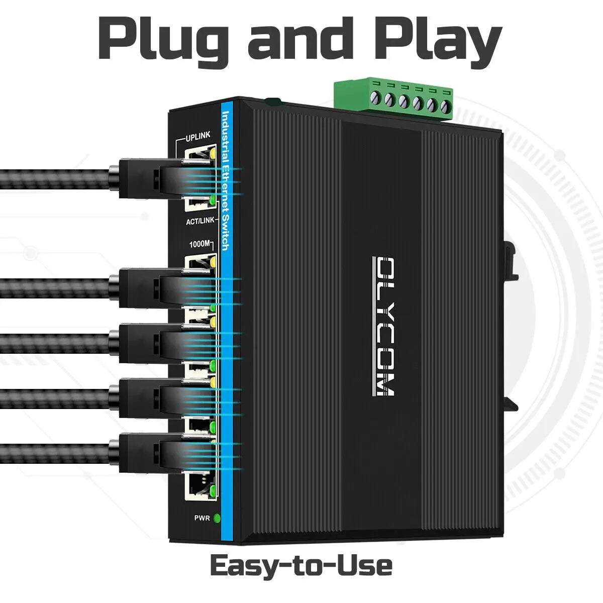 Industrial 5 Ports Gigabit PoE Switch 12V to 48V DC Input 48V DC PoE Output 10/100/1000Mbps Ethernet Switch