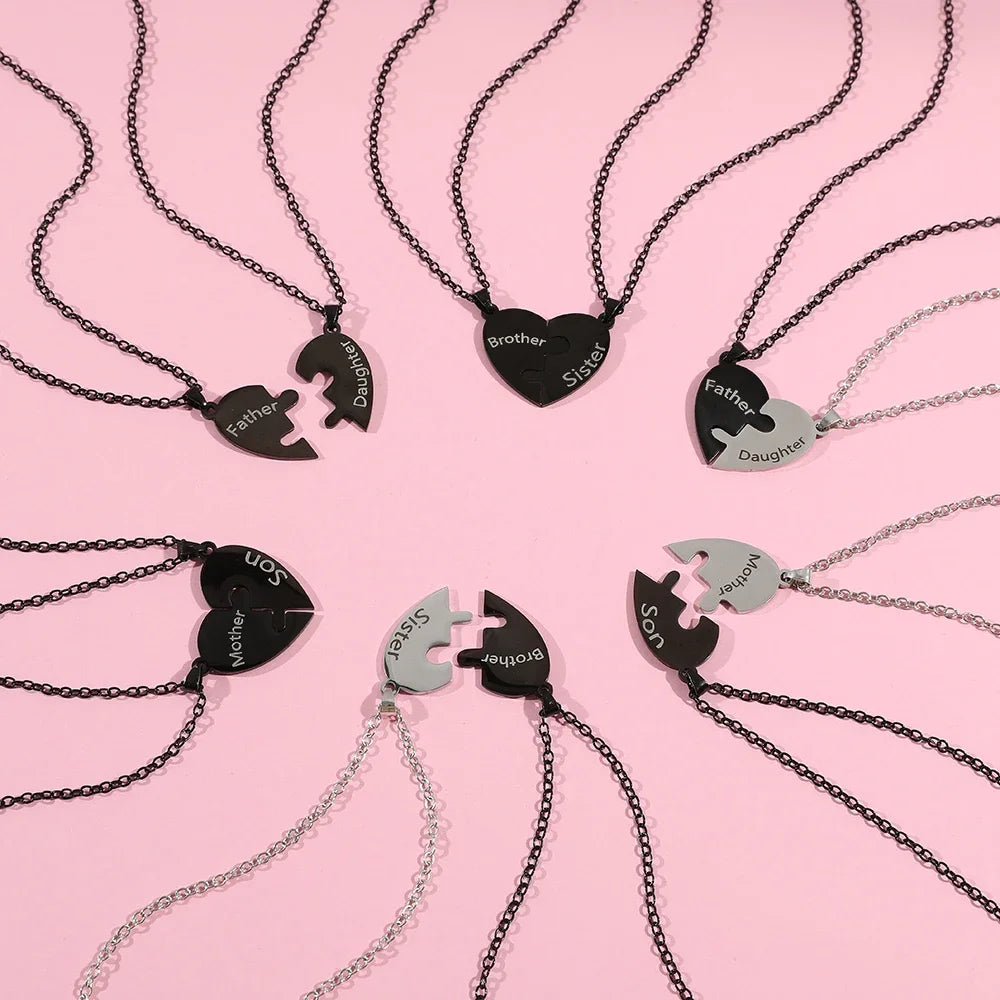 Family Heart Puzzle Necklace for Mom - Stainless Steel Mother Son Daughter Jewelry, Meaningful Mother's Day Gift for Women