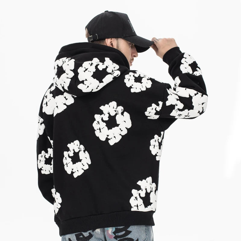 2024 Autumn Men's Black And Gray Casual Hooded Sweatshirt with Foam Printed Letter Embroidery