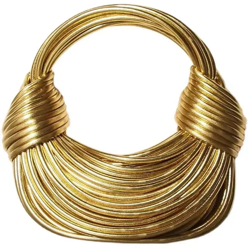 Handbags For Women 2024 New Gold Luxury Designer Brand Handwoven Noodle Bags Rope Knotted Pulled Hobo Silver Evening Clutch Chic