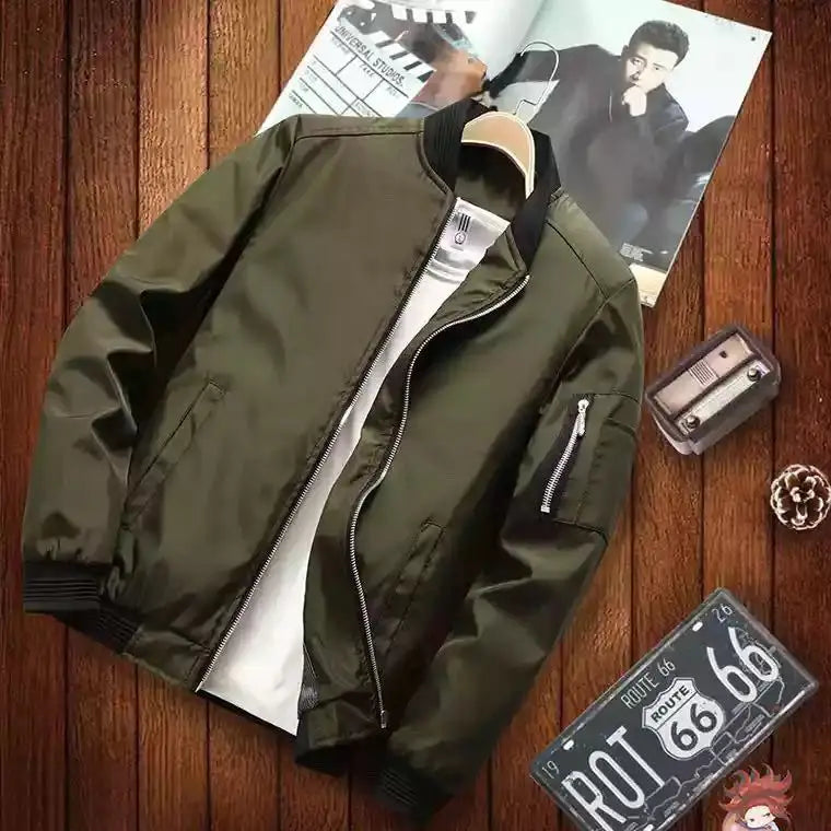 Spring Autumn Men's Bomber Jacket Casual Lightweight Sports Windbreaker Zip Up Coat with Pockets
