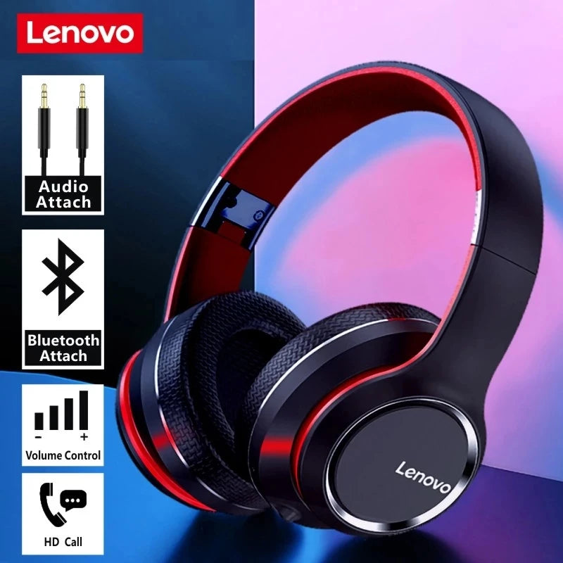 Lenovo HD200 Bluetooth Earphones Over Ear Foldable Wireless Headphones with Noise Cancellation HiFi Stereo Gaming Headset
