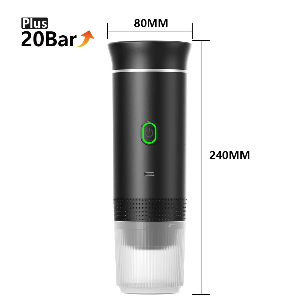 Wireless Electric Portable Espresso Coffee Machine for Car and Home Camping 3-in-1 Capsule Powder Travel Coffee Maker