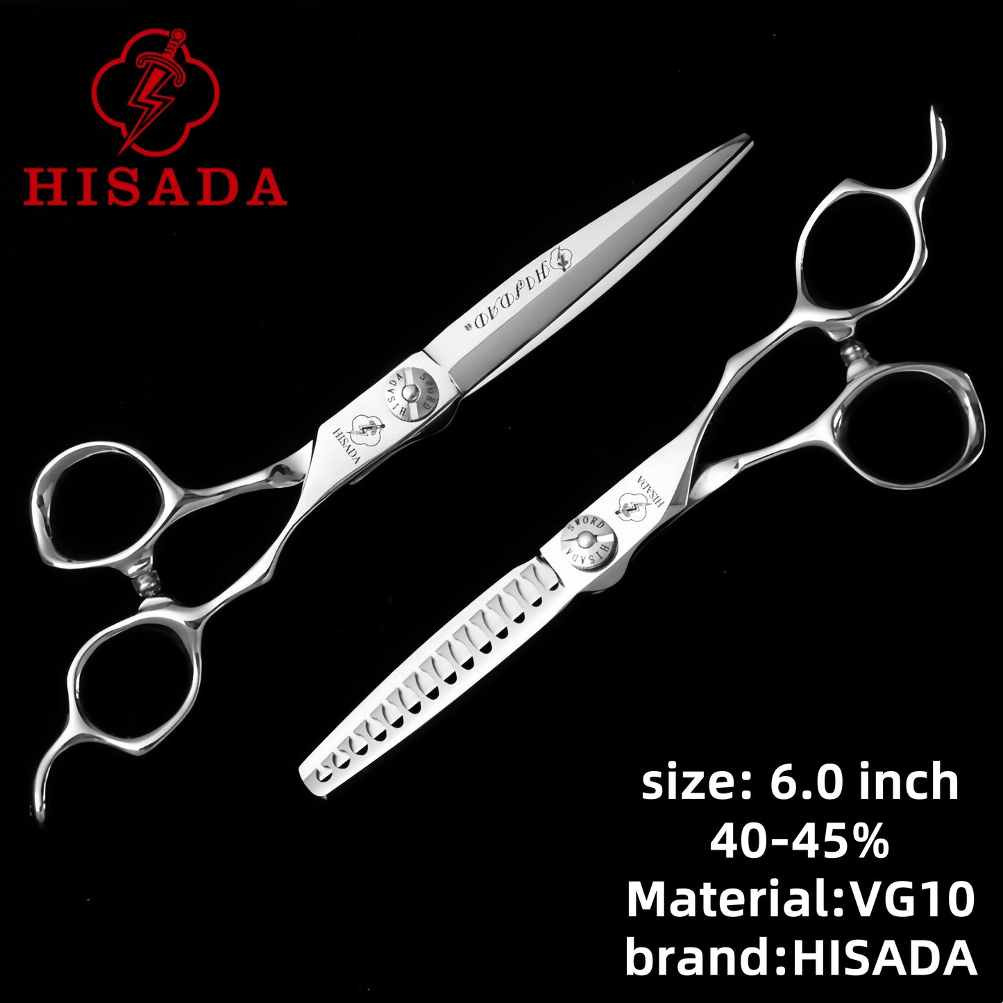 Hisada Professional Hairdressing Scissors 6 Inch VG10 Stainless Steel Cutting Scissors for Salon Use